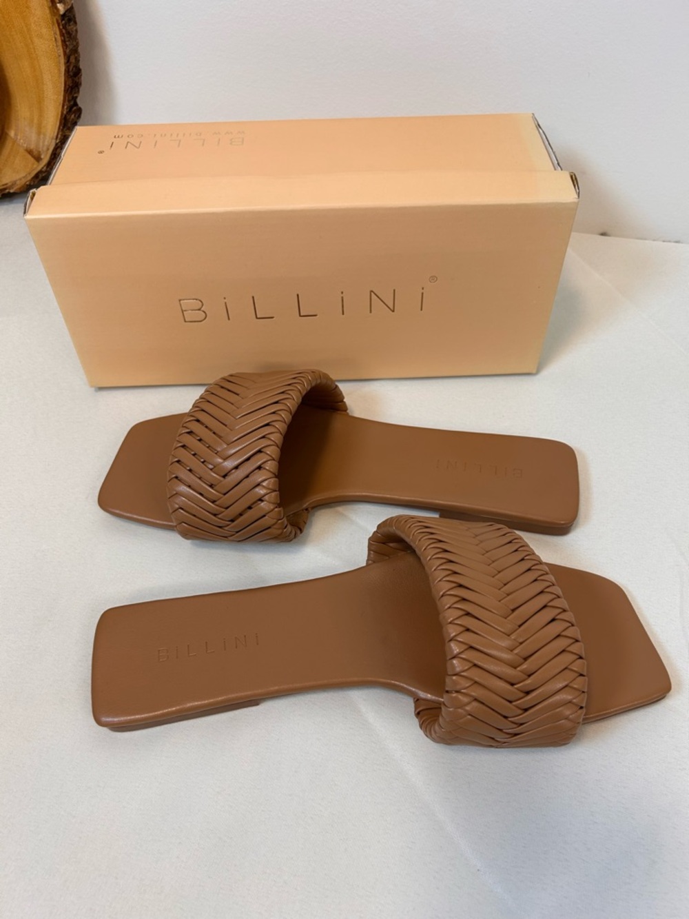 Billini Feva Women's Toffee Braided Slide Sandals Flat Open Toe Size 10